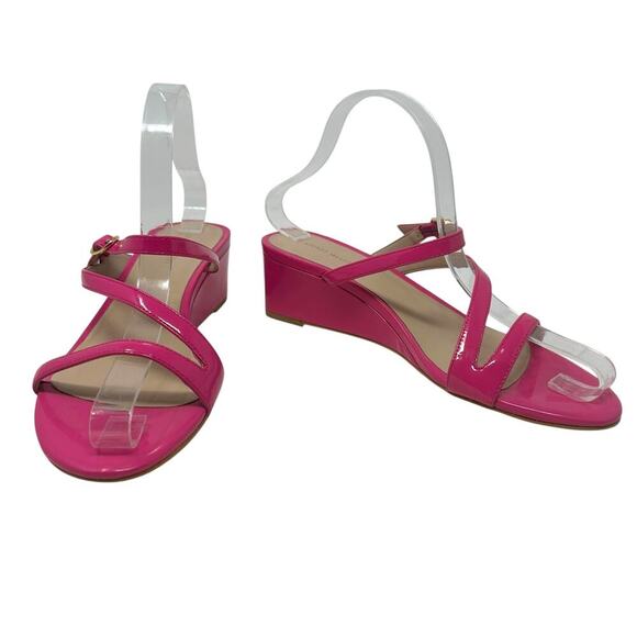 Stuart Weitzman Align II Buckle Patent Leather Wedge Sandal Pink Size US 8 - Picture 6 of 13
